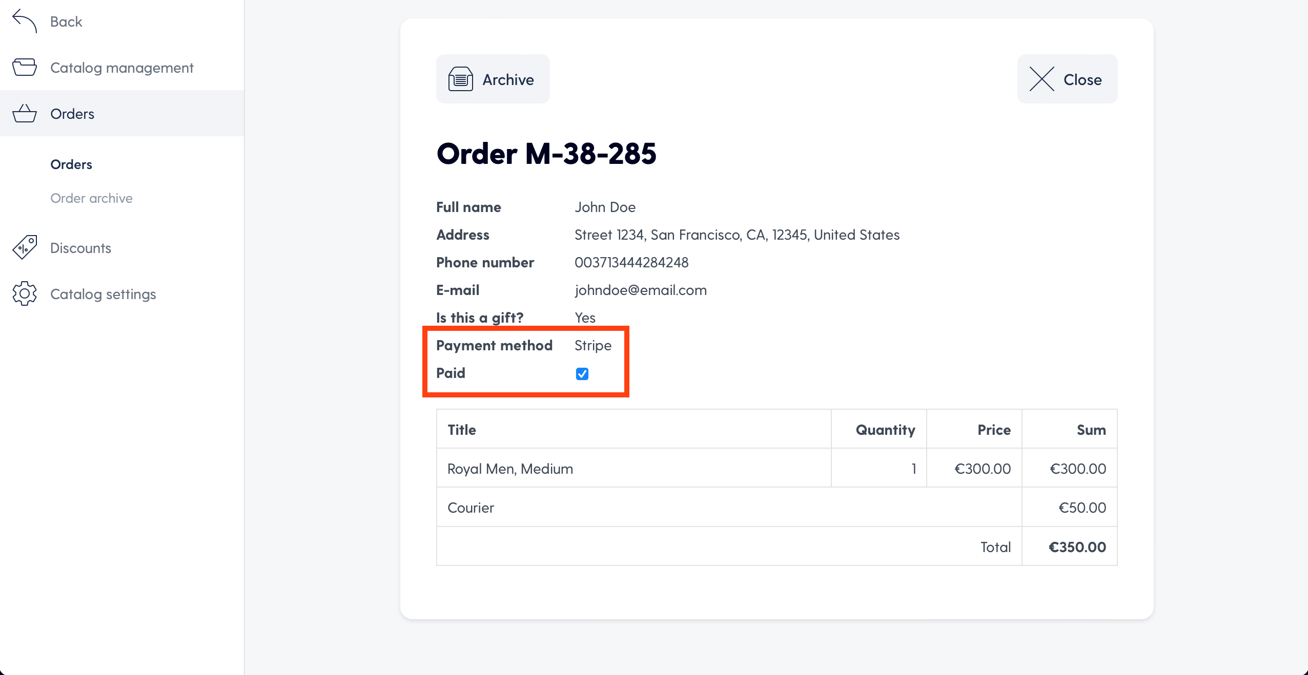 Order details